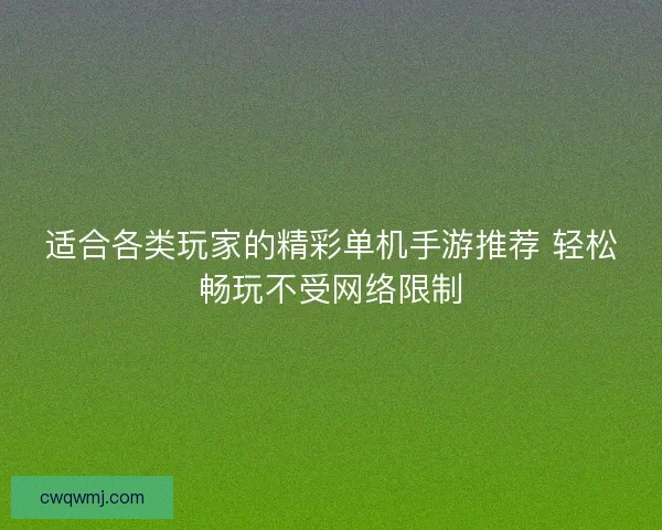 适合各类玩家的精彩单机手游推荐 轻松畅玩不受网络限制 适合各类玩家的精彩单机手游推荐 轻松畅玩不受网络限制