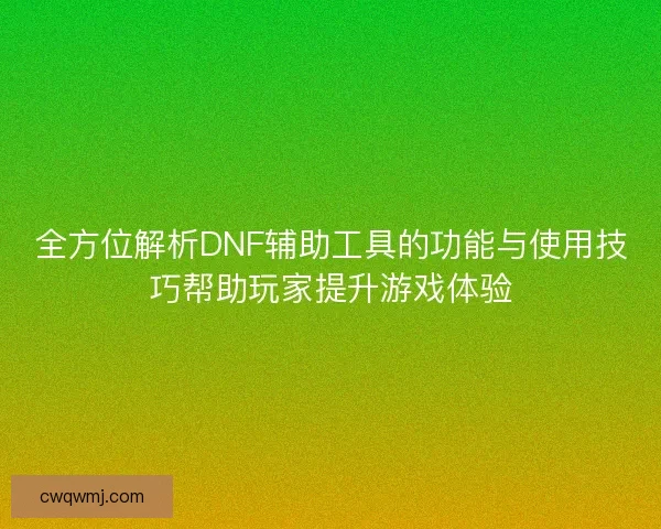 全方位解析DNF辅助工具的功能与使用技巧帮助玩家提升游戏体验