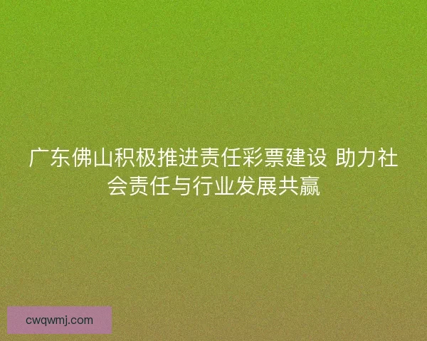 广东佛山积极推进责任彩票建设 助力社会责任与行业发展共赢 广东佛山积极推进责任彩票建设 助力社会责任与行业发展共赢