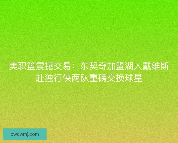 美职篮震撼交易：东契奇加盟湖人戴维斯赴独行侠两队重磅交换球星